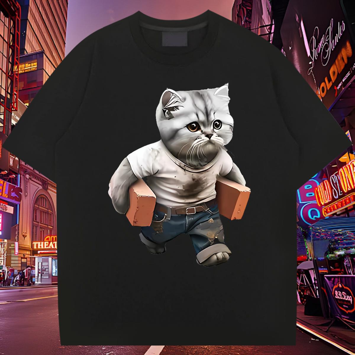 Classic T-Shirts for Men cat Crew Neck Spring Summer Skull 230g 100% Cotton Couples T Shirts Wholesale Tees Shirts