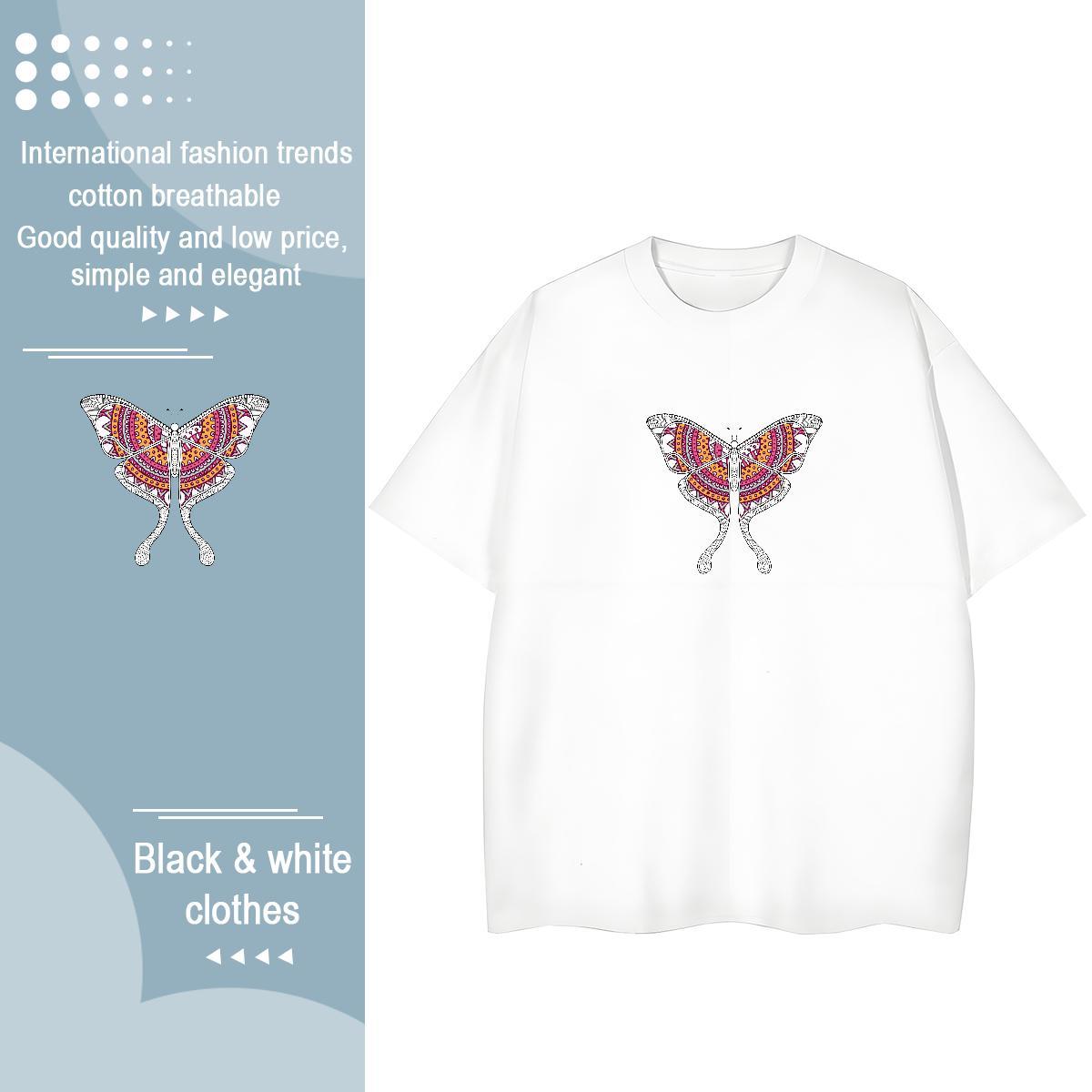 2024 DIY Womens T Shirts O-Neck Short Sleeve 230g Cotton Couples T Shirts Anime Oversized Butterfly Street Casual Wholesale Clothes