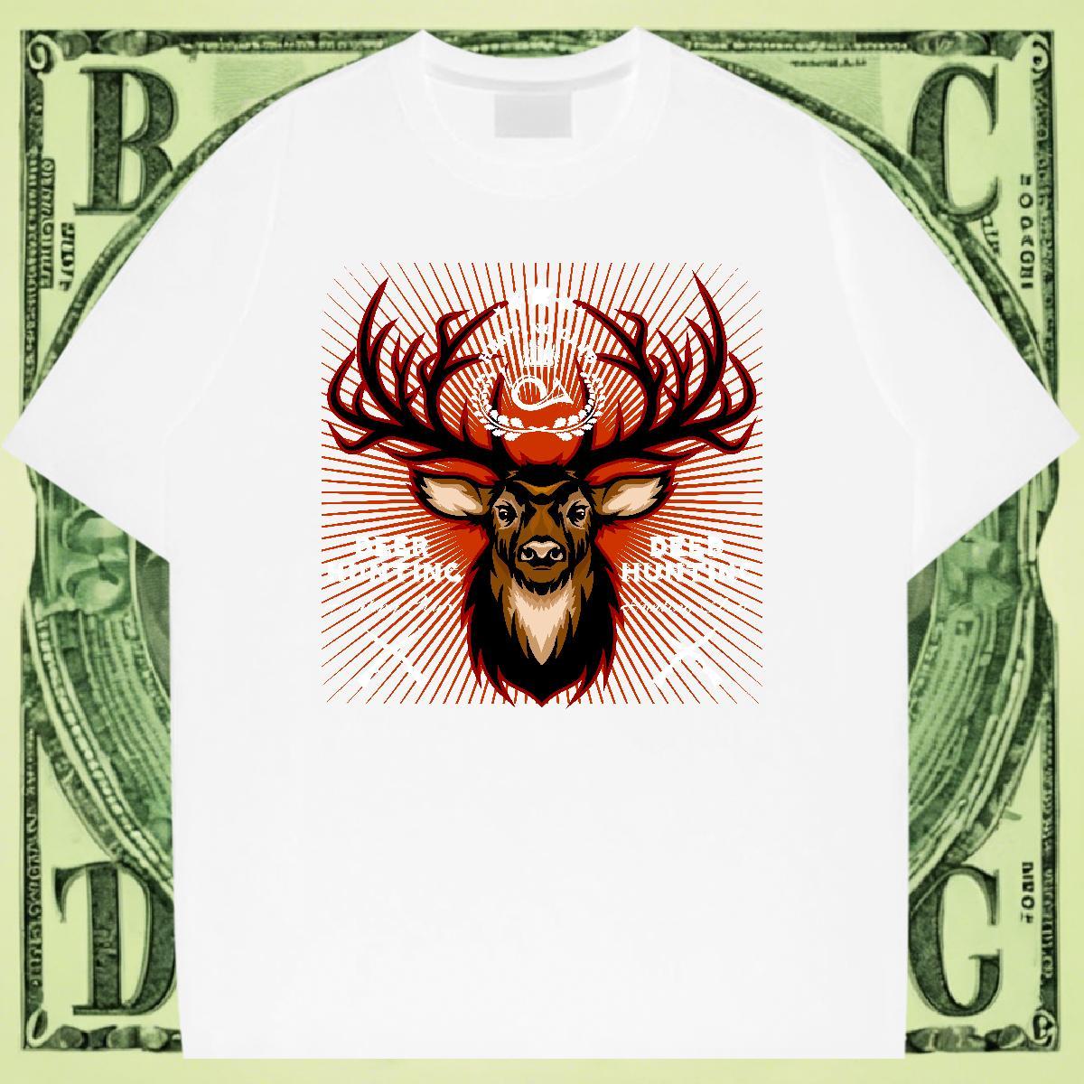 Brand Men Tees Anime Printing Street 100% Cotton 230g DIY Crew Neck Breathable deer T-Shirts for Men Fashion Design Wear