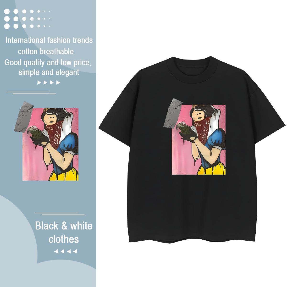 Nice Womens Tshirts 230g Pure Cotton Animated characters Street Casual Womens T Shirts Crew Neck Anime Print Polos