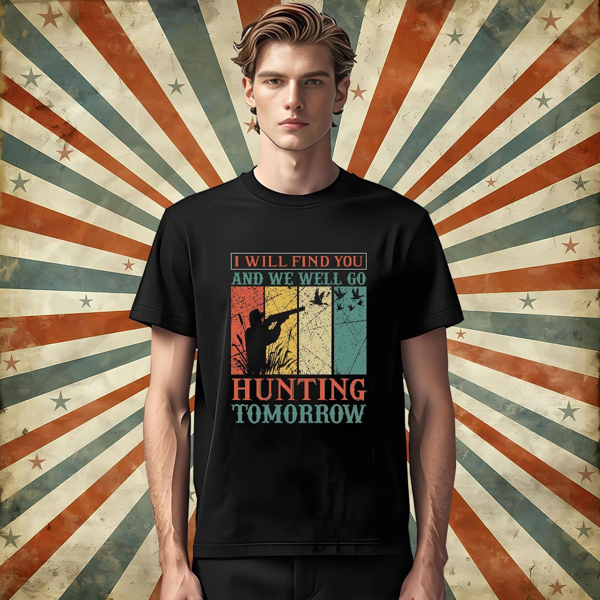 Cool hunting T Shirt For Man Hip Hop Mens Tshirts 230g 100% Cotton 2024 O-Neck Short Sleeve Anime Print Clothings