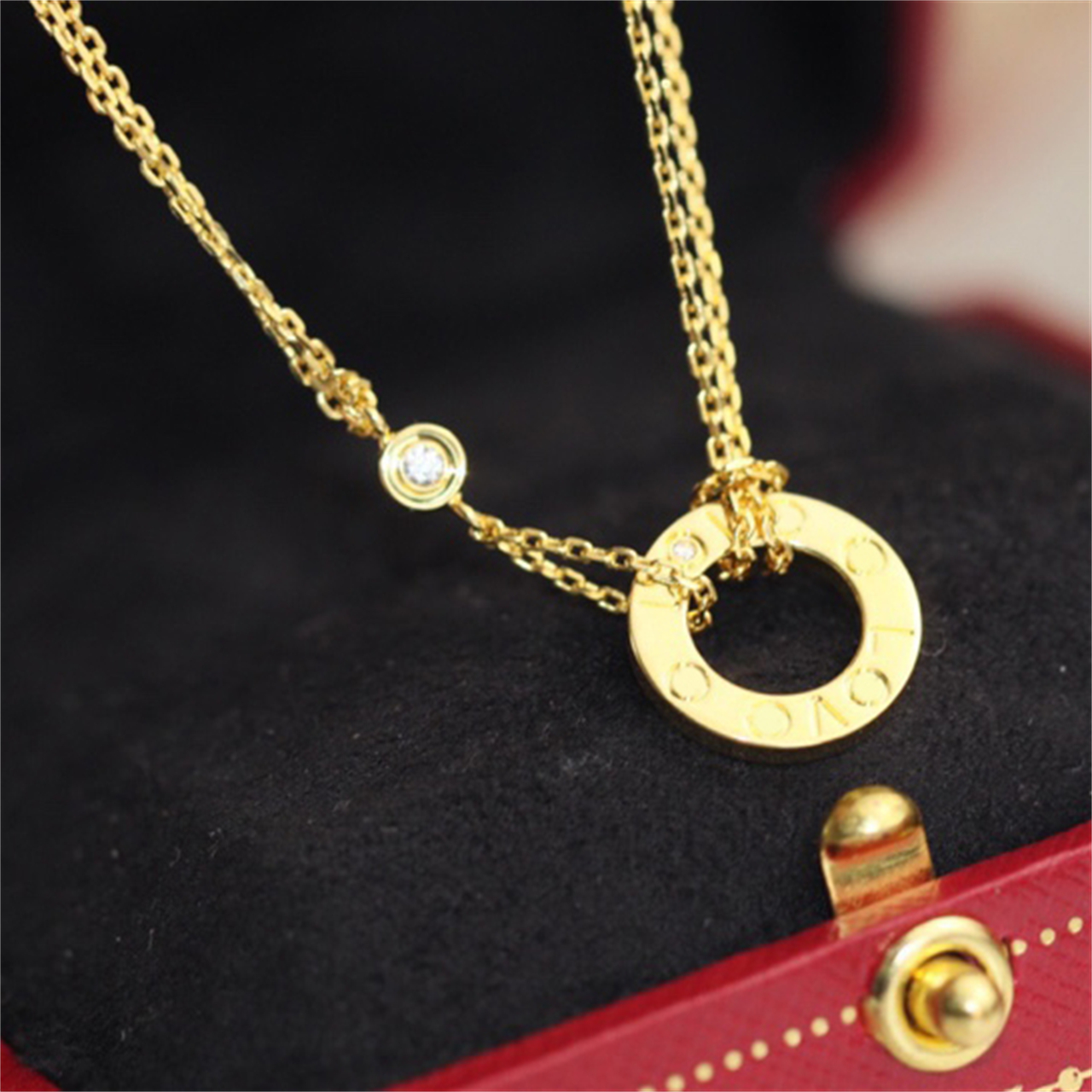 Luxury Designer Jewelry fashion Necklaces gold love necklace party Sterling Silver double rings diamond pendant Rose Gold necklaces women long chain jewelry