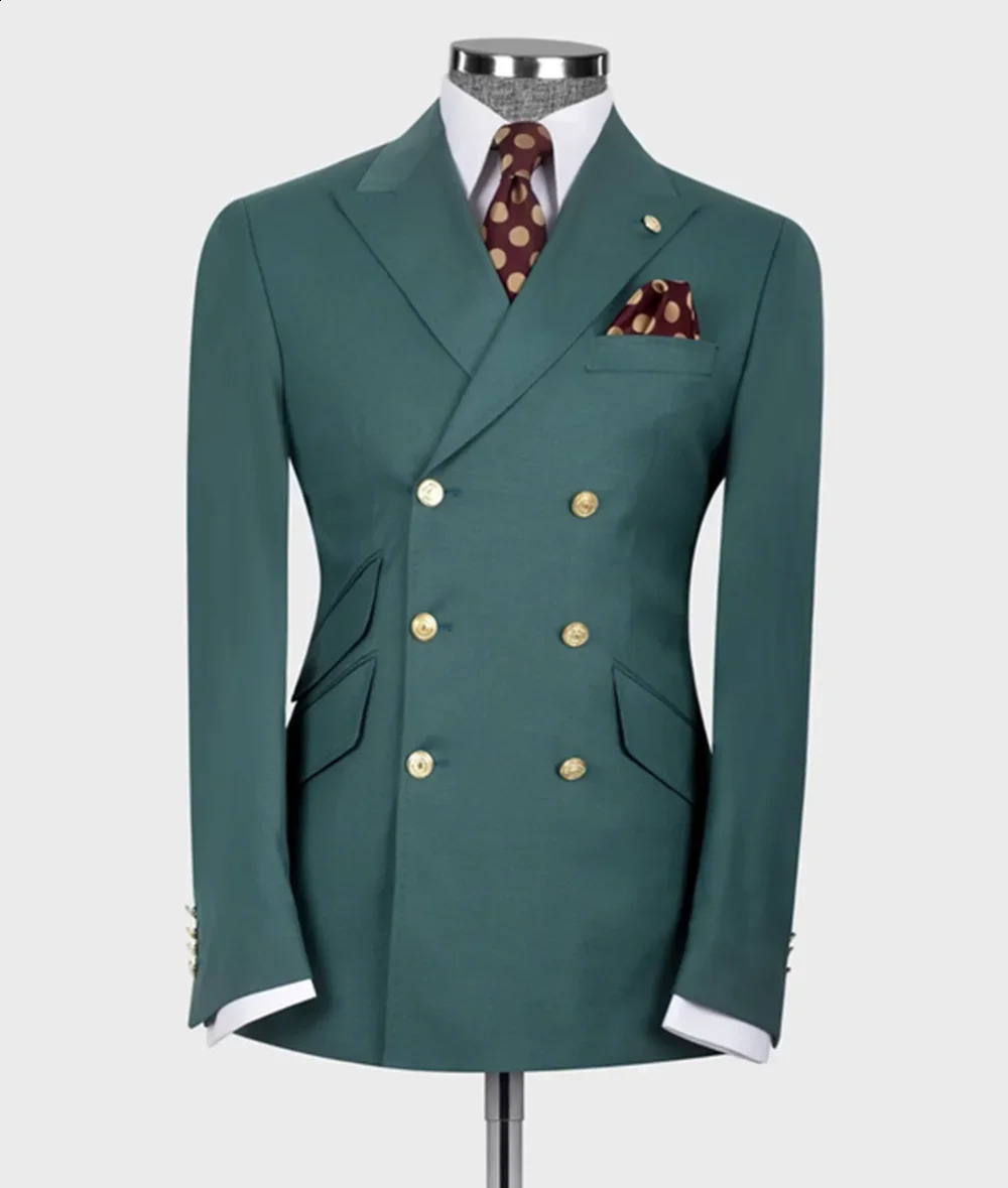 Men Suits Classic 6 Buttons Blazer Trousers 2pc Jacket PantsDouble Breasted Slim Fit Wedding Groom Clothes Man TailorMade 240821