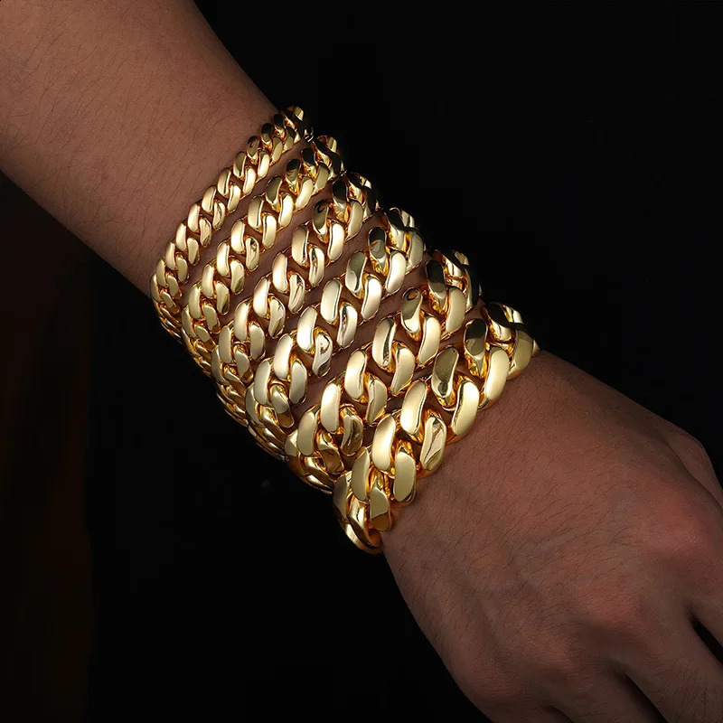 10mm-20mm wide Hip Hop Bg Iced Out Round Miami Curb Cuban k Chain Bracelets for Men Rapper Jewelry Gold Sier Color 240814