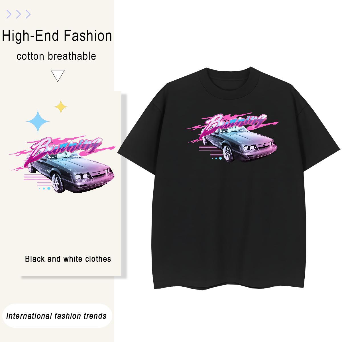 2024 T shirt 230g 100% Cotton Short Sleeve O-Neck Sport car Women Tshirts Lady Custom Cartoon Tops Shirt