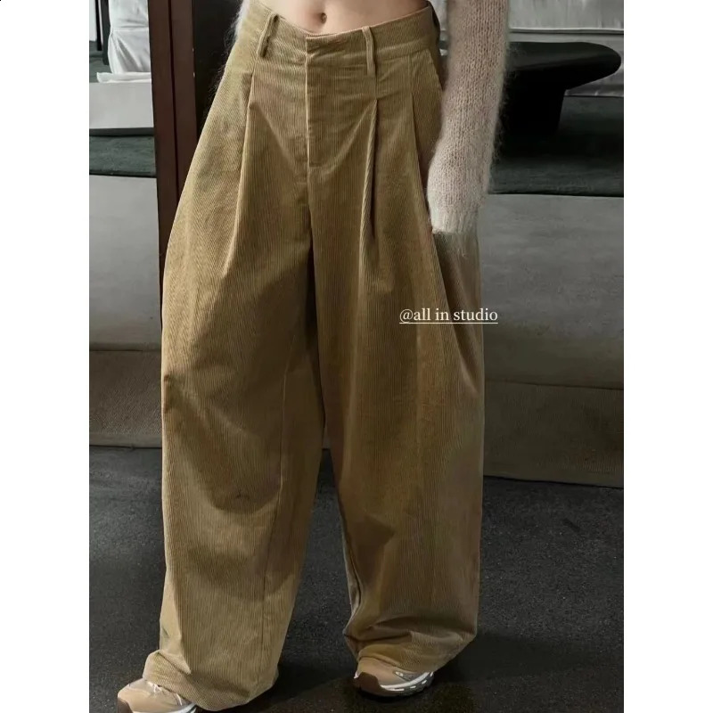 Deeptown Vintage Y2k Women Corduroy Pants Harajuku Oversized Wide Leg Trousers High Waist Baggy Korean Fashion Autumn Casual 240821