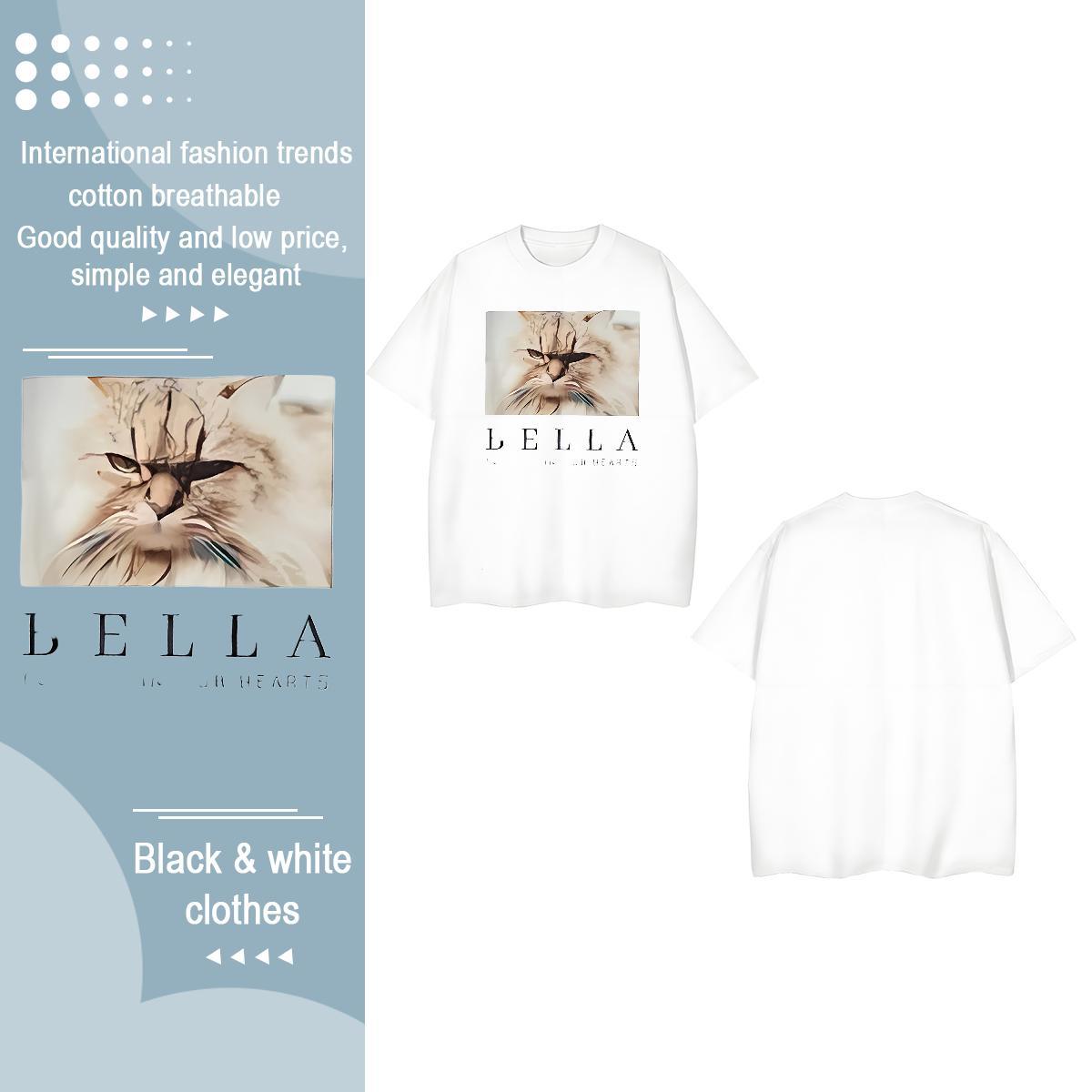 2024 DIY T Shirts Women Crew Neck 230g Pure Cotton Womens Tshirts Customized cat Hip Hop Loose Clothes Shirt