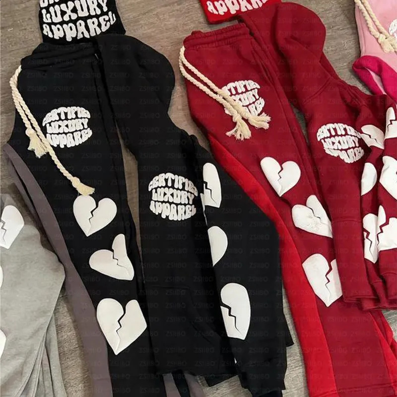 Y2K Hoodie Hip hop Streetwear Foam Heart Letter Print Letter print Pullover Men women Sweatshirt Harajuku Gothic Oversize Hooded 240821