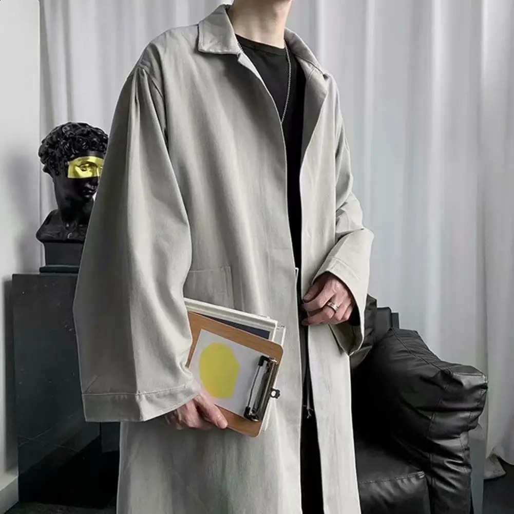 Breathable Men Coat Comfortable Polyester Trench Coat for Men Stylish Lapel Trench Breathable for Spring for Handsome 240822