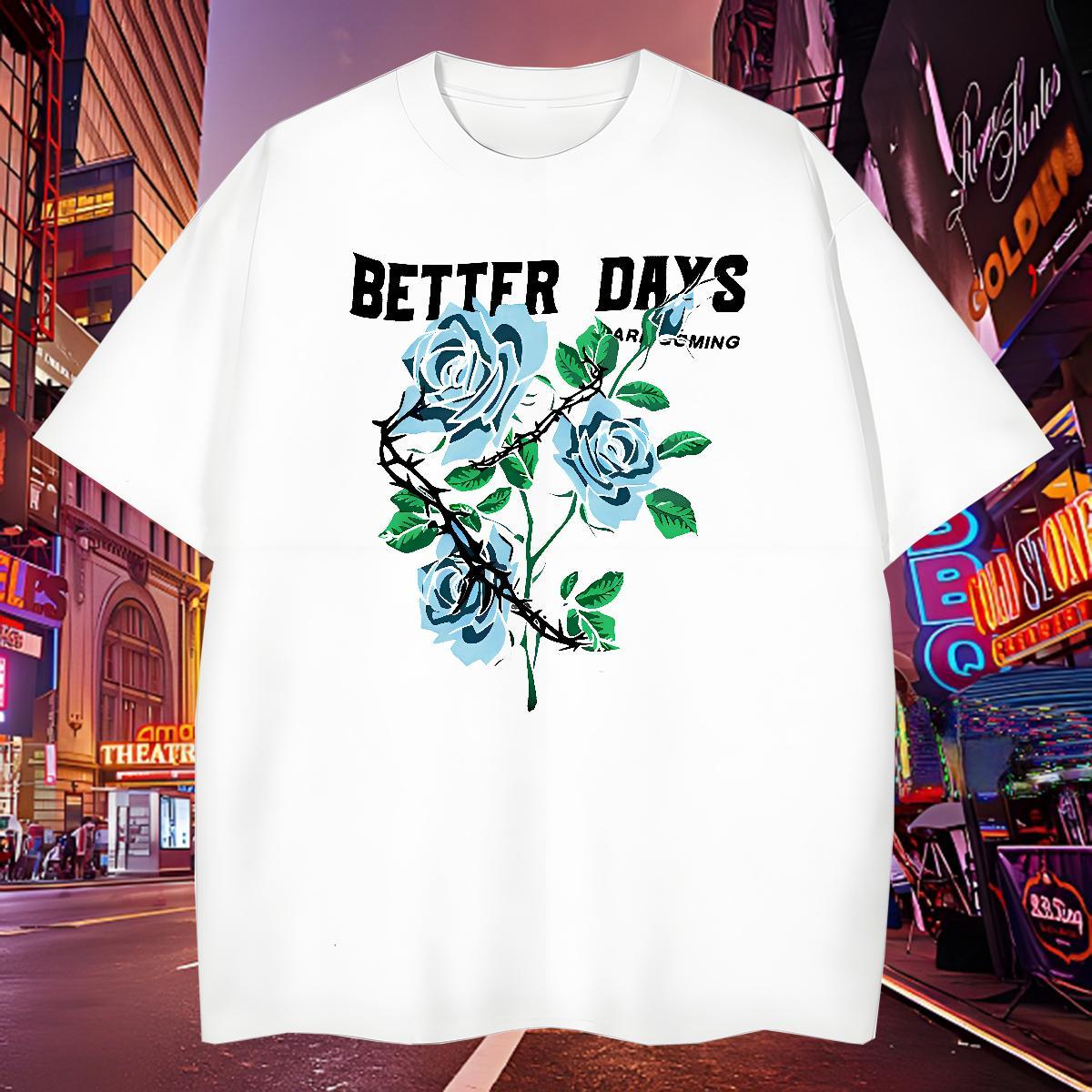 Classic T shirt flower O Neck Short Sleeves Sport White Plus Size 230g 100% Cotton Men Tshirts Wholesale Clothings