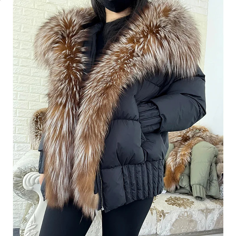 Outerwear Winter Women Warm White Duck Down Jacket Natural Real Fox Fur Collar Hood Puffer Coat Thick European 240821