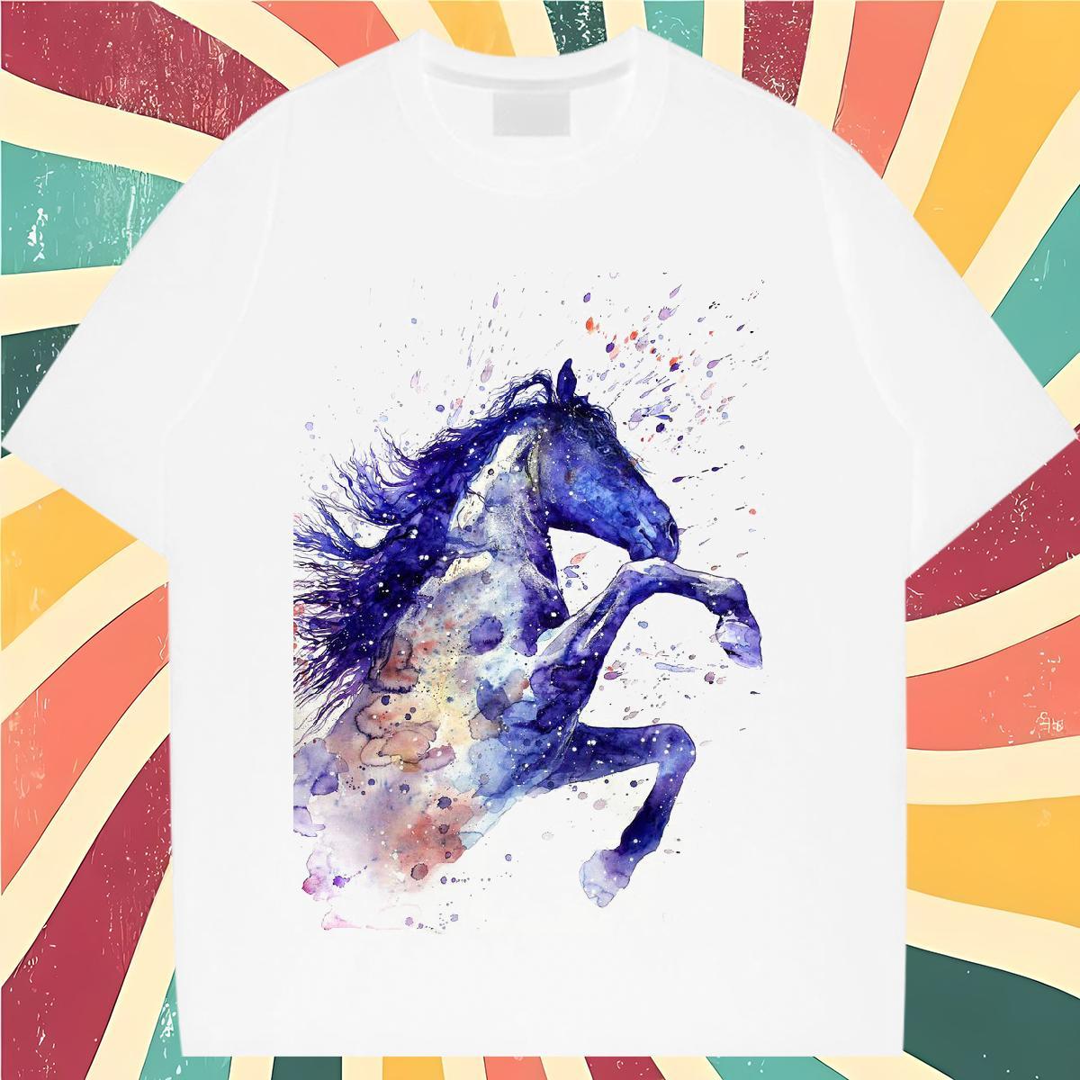 Custom T-Shirts Breathable Crew Neck 230g Pure Cotton Woman Tshirt Custom Cartoon horse Street Wear Popular Clothes Shirt
