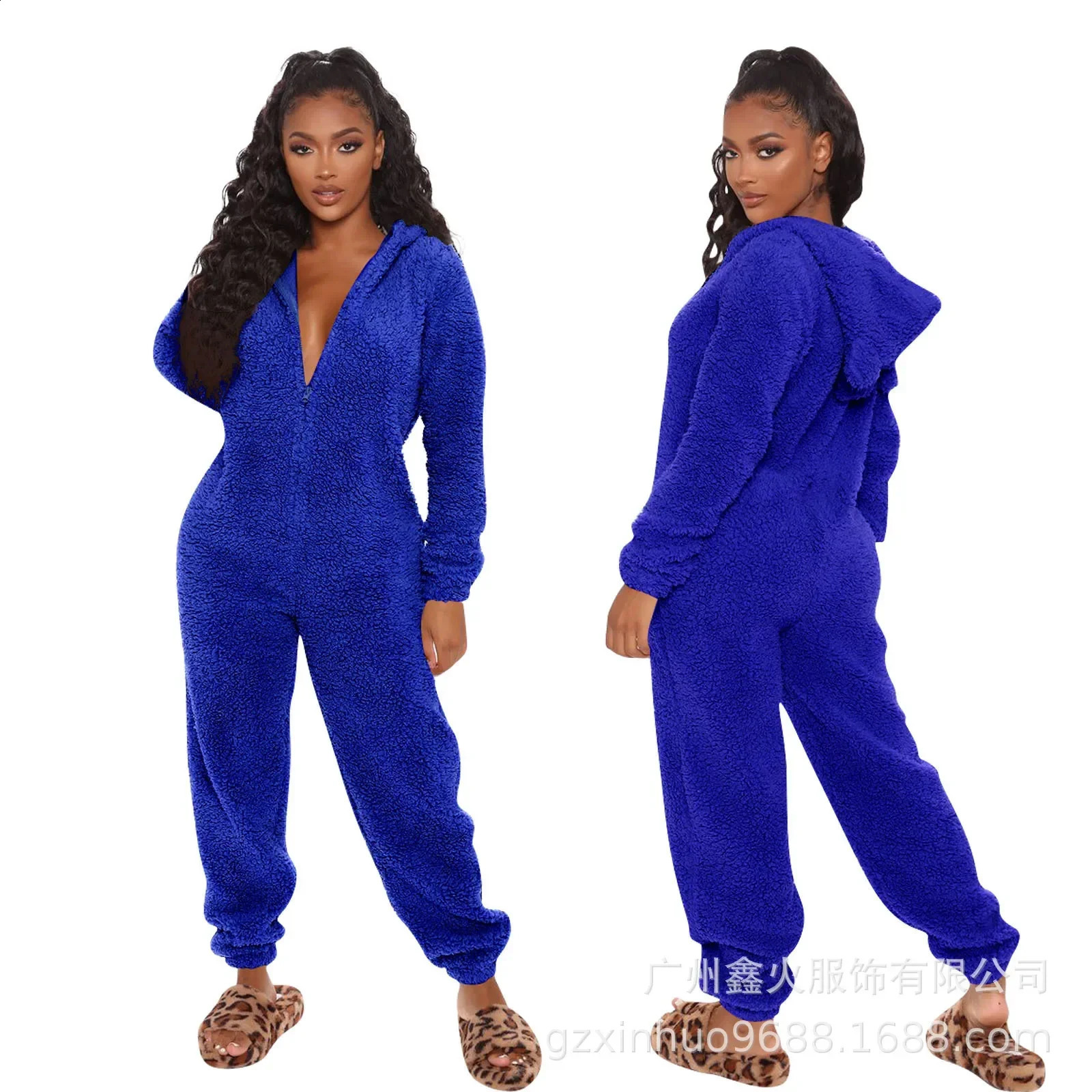 Plush Jumpsuit Women Overalls Long Sleeve Hooded Fashion Streetwear Jump Suits Autumn Winter Clothes Home Wear Pajama Playsuits 240821