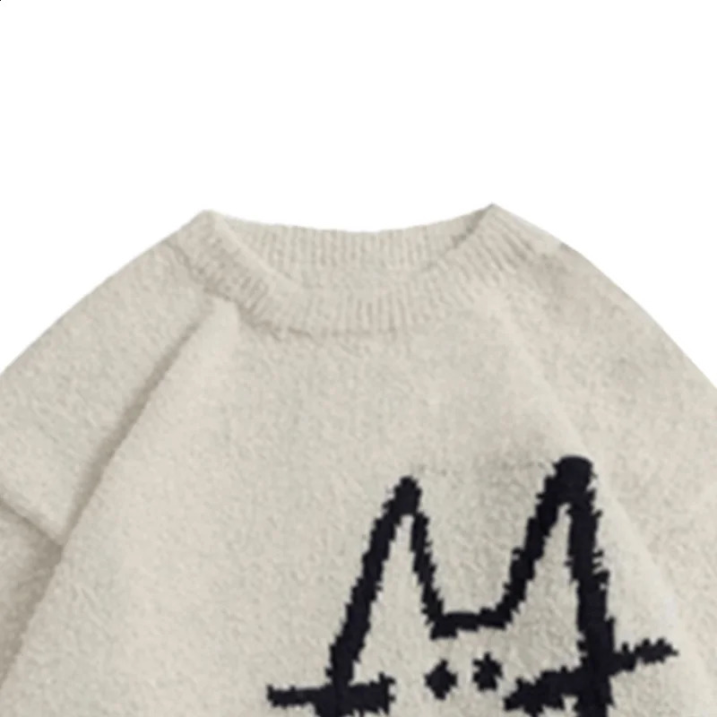 WOMEN Cute Cat Pattern Knitted Sweater CasualWarm Stretchy Crew Neck Pullover for Fall and Winter 240821