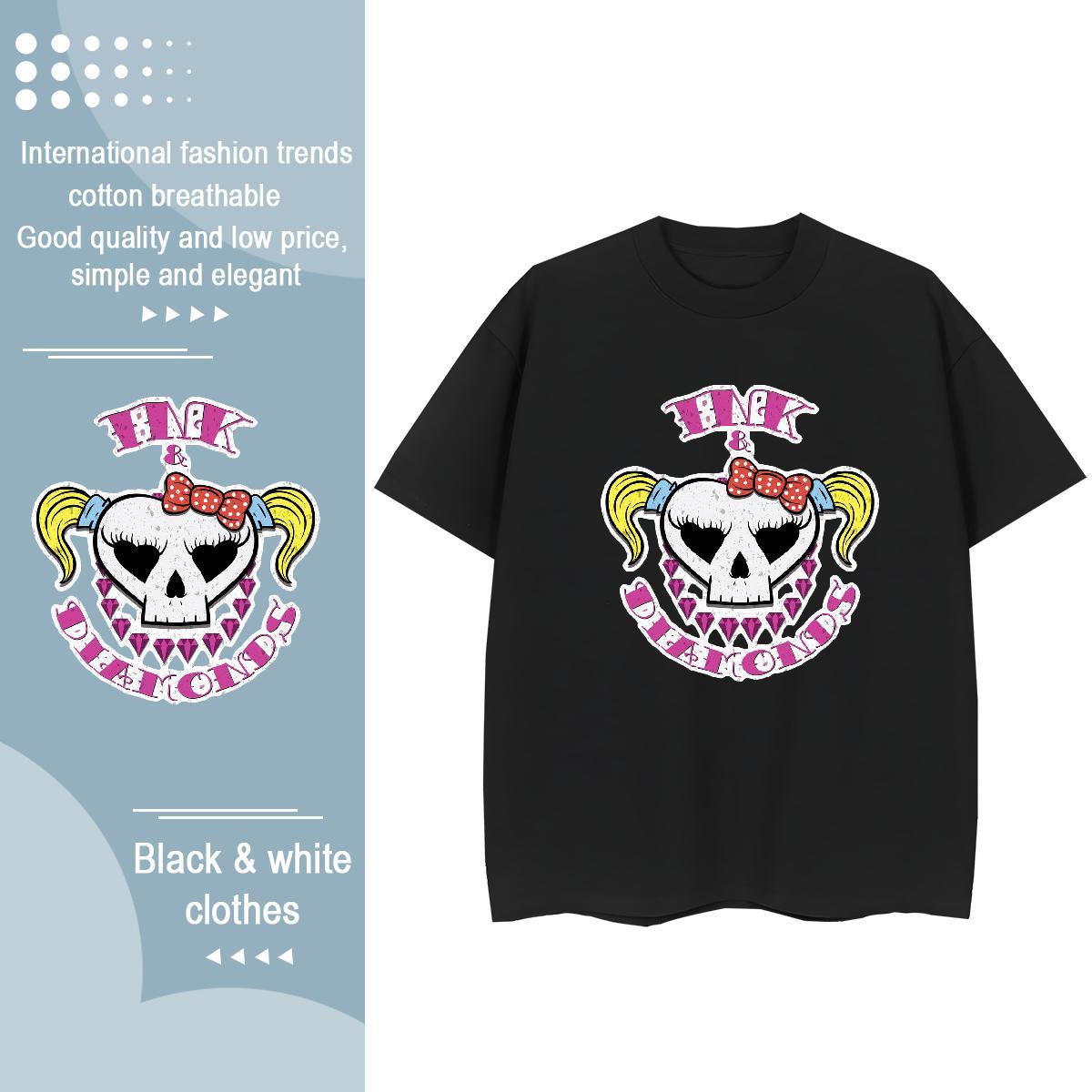 Casual New Women T Shirts 230g 100% Cotton Breathable Sports Street Wear skull Women Tshirts Wholesale Black Oversized Tees