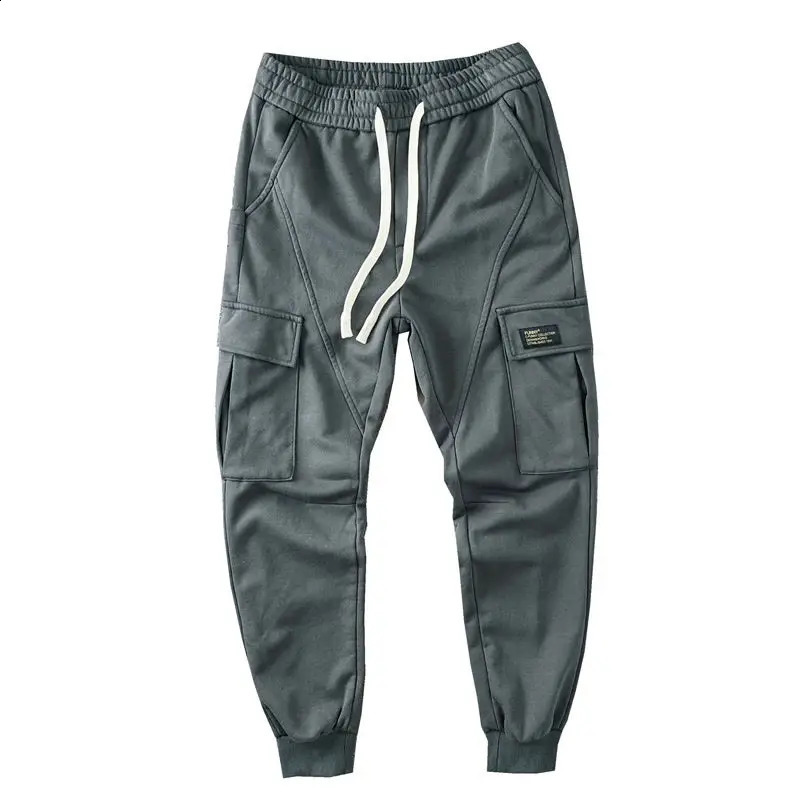 Houjie casual mens drawstring cargo pants with multiple pockets classic stickers cool and trendy fully matched Trousers 240821