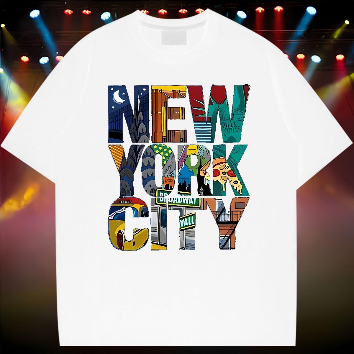 Cool New York T Shirts Men Sport Mens Tshirts 100% Cotton 230g Factory Direct Crew Neck Cartoon Printing L-4XL Tops