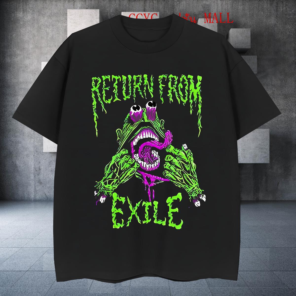 New Arrival Mens Tshirts 100% Cotton 230g High Street Hip Hop exile Crew Neck Breathable Mens T Shirts Wholesale Custom Cartoon Tops Tees