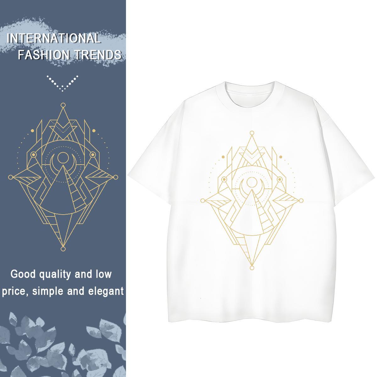 Female Unisex Tshirts 100% Cotton 230g Geometric line Casual Daily Wear T Shirt For Woman Short Sleeve O-Neck Cartoon Printing L-4XL Clothings