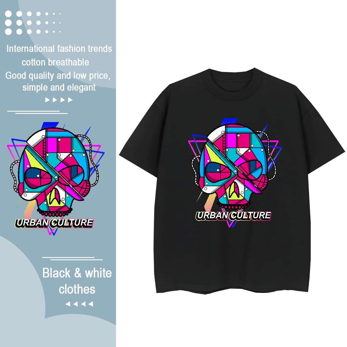 DIY Woman T Shirts 230g Pure Cotton Round Neck Short Sleeve Summer Casual skull Tshirt for Man Woman Loose fit Plus Size Custom Polos