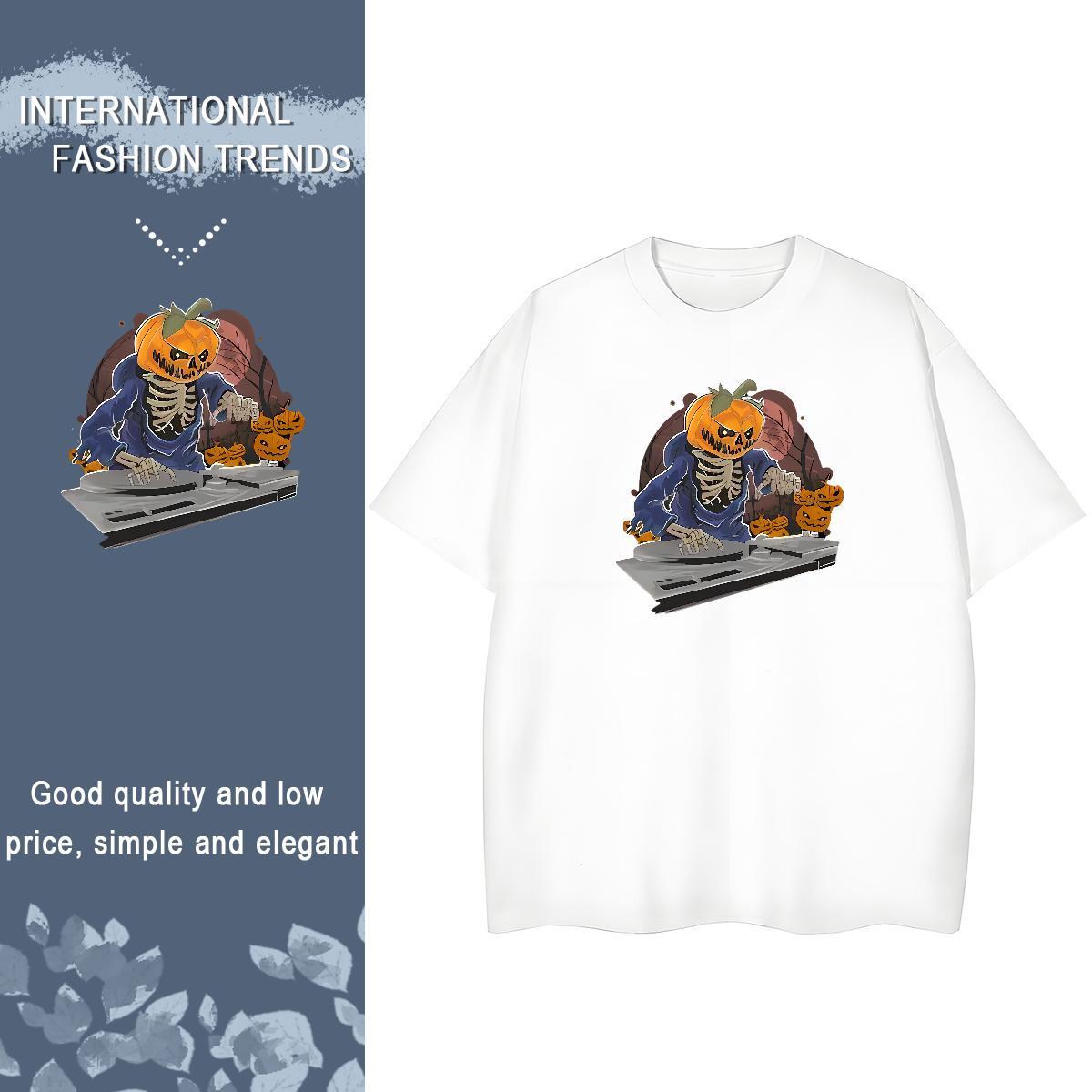 Fashion T shirt 230g Cotton O-Neck Short Sleeve Casual skull Woman Tshirt Soft White Plus Size Top Shirts