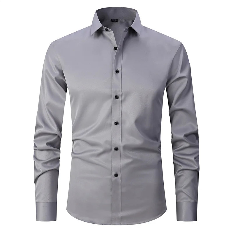 Slight Elasticity Mens Long-sleeved Business Casual Shirt Solid Color Slim Non Iron Dress Shirts Plus size 240822