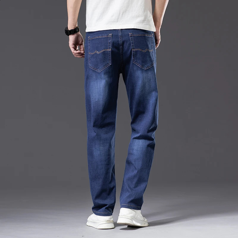 6 Colors Spring Summer Mens Thin Straight-leg Loose Jeans Classic Style Advanced Stretch Baggy Pants Male Plus Size 40 42 44 240822