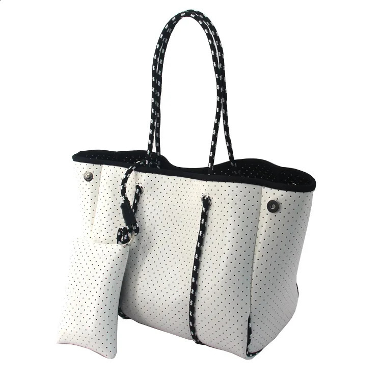 casual Neoprene large capacity tote bag solid color women shoulder bags waterproof lady handbags summer beach travel big 240821