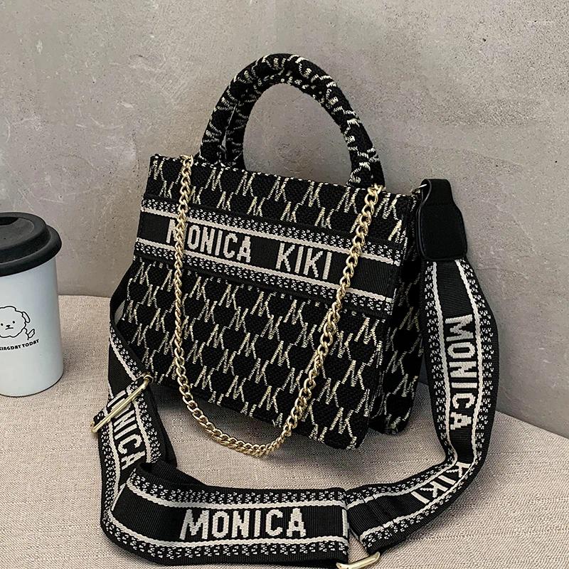 3 Evening Bags Fashion Top Handle Women Handbags Printed Letters Wide Strap Chain Crossbody Shoulder Large Capacity Tote Sac 4