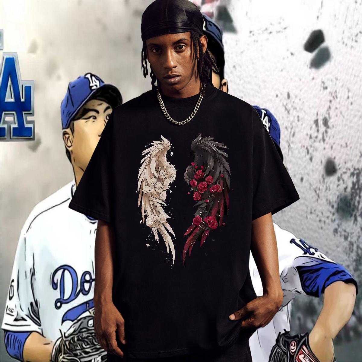 Classic Tshirt for Man Woman 100% Cotton 230g Hip Hop wing Crew Neck Breathable T Shirts Men Wholesale Custom Cartoon Tees Shirts