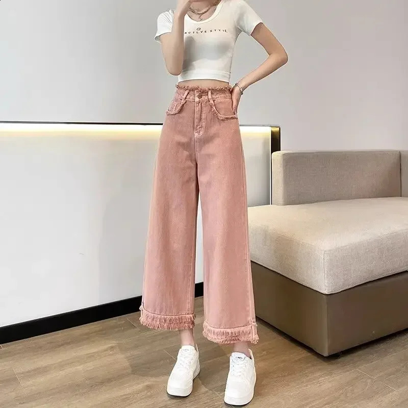 Pink Trousers Cropped Pants for Women and Capris High Waist S Pipe Blue Womens Jeans Medium R Baggy Office Gyaru Wash Hippie 240821