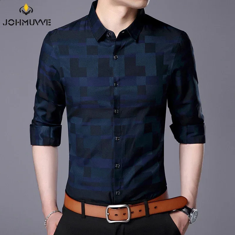 Mens Casual Business Long Sleeve Shirt Formal Office Men Tshirt 240822