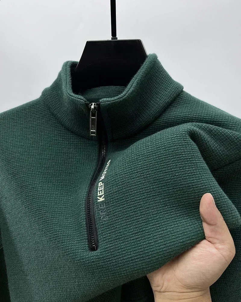 Winter Warm Sweater Fashion Mens Knitted Wool Short Fat Half Zipper Thick y Clothing Turtle Neck 240821
