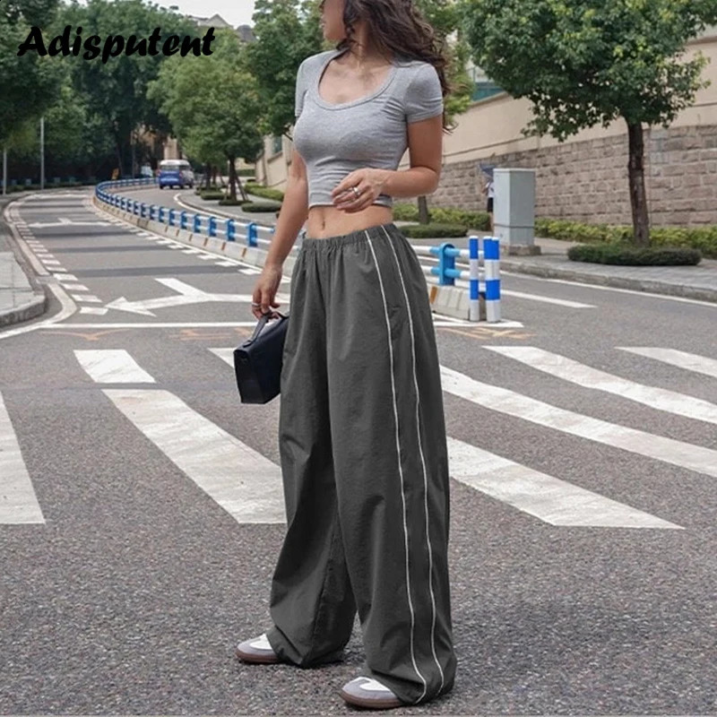 Stripe Patchwork Women Cargo Pants American Style Fashion Streetwear Loose Wide Leg Pants Y2K Female Hip Hop Sweatpants 240821