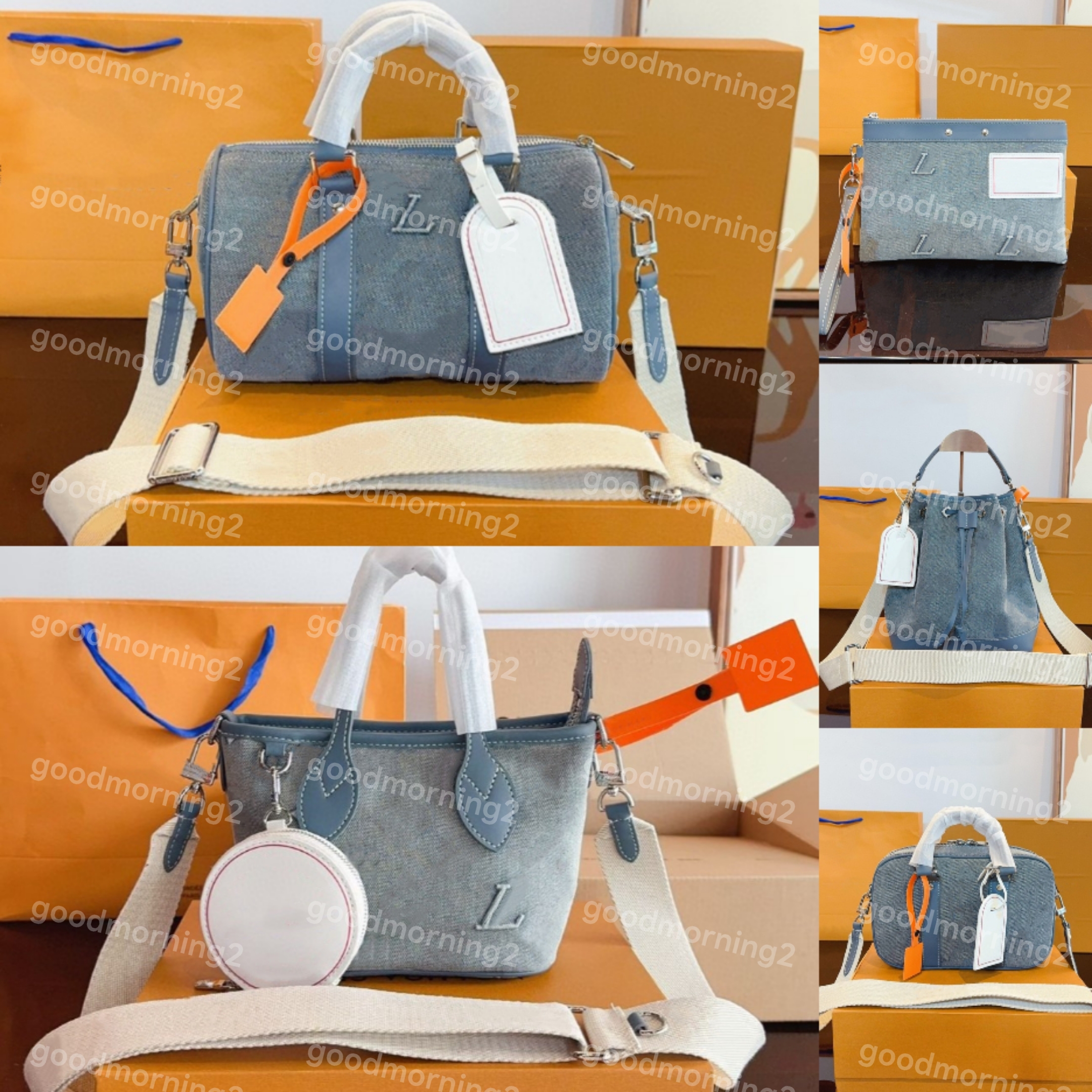 Designer Men Bags vintag denim Shoulder Handbag Purse Camera bags women jeans Crossbody Pillow Totes Drawtring Bucket bag large capacity 2024new