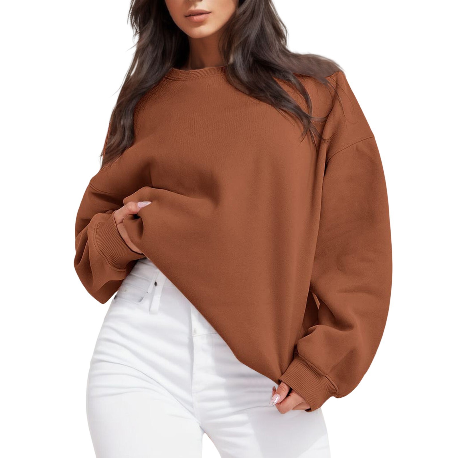 women's oversized loose hoodie with thick long sleeves and round neck pullover top dongdumaoyi
