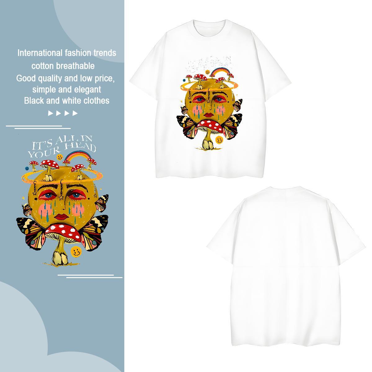 Customized mushroom Men Tops Tees 230g Pure Cotton T Shirt For Man Anime Outdoor Crew Neck Breathable Wholesale Polos