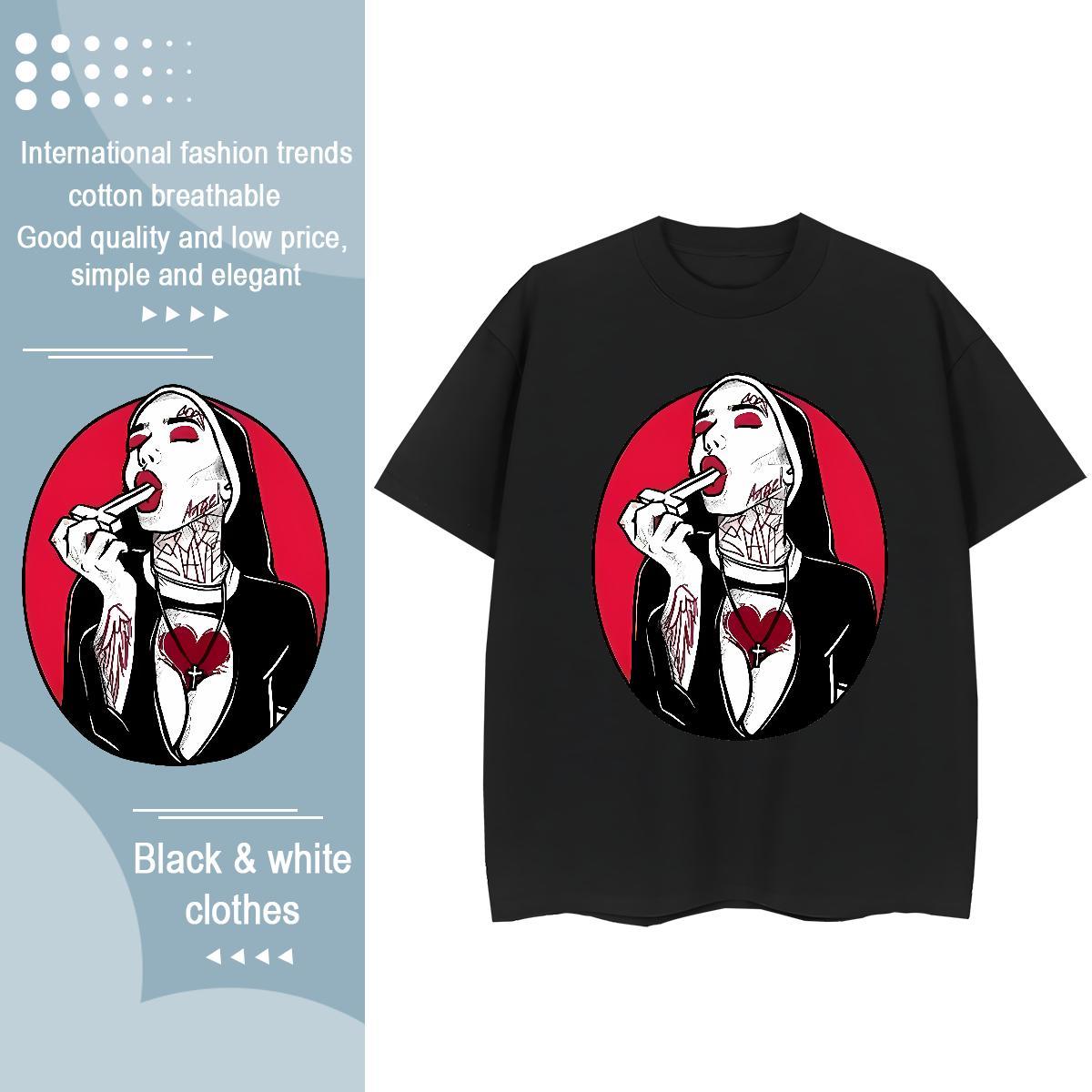 Comfortable Woman Tshirt 230g Cotton nun Hip Hop Women T Shirts Crew Neck DIY Logo Clothings