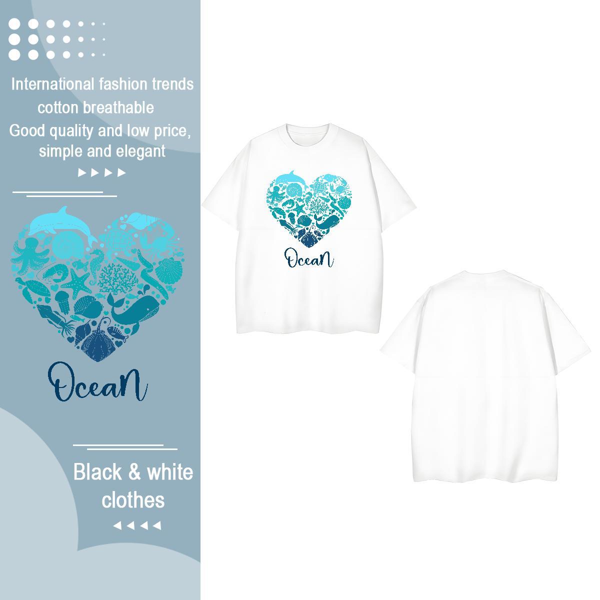 Fashion New T shirt Crew Neck 230g Cotton Woman Tshirt Anime Print fish Sports Street Wear Loose fit Tops
