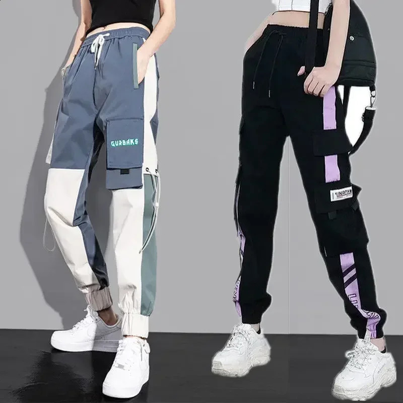 Baggy Sweatpants for Women Y2K Cargo Pants Casual Streetwear Drawstring Hip Hop Trousers with Big Pockets Female Joggers Black 240821