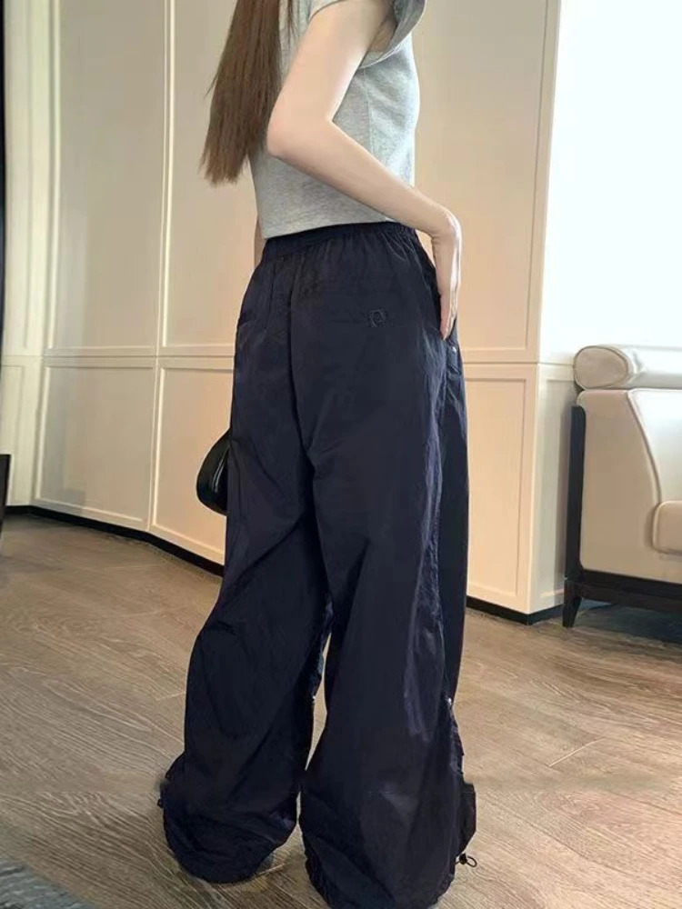 ADAgirl Korean Streetwear Parachute Pants Women Y2k Harajuku Vintage Rivet Baggy Casual Sweatpants Hip Hop Summer Sports Trouser 240821