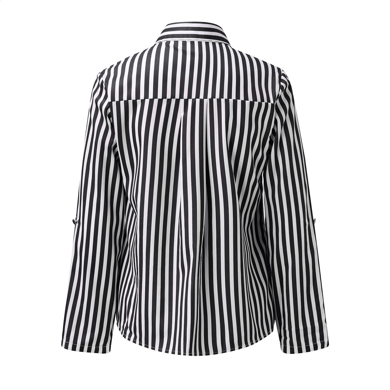 Y2k style womens striped printed shirt retro button down long sleeved lapel top blue Para Mujer 240822
