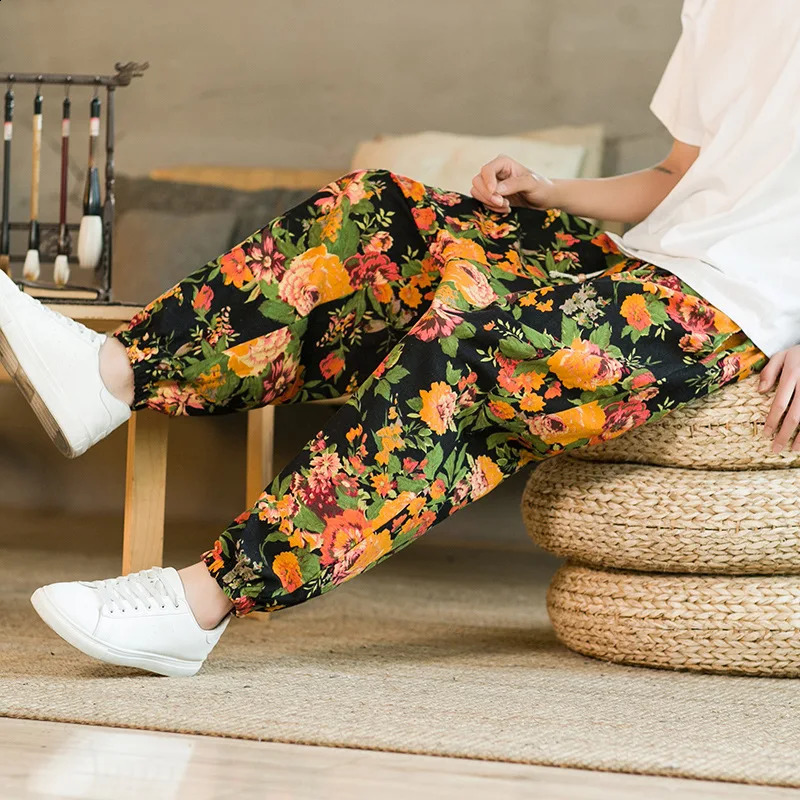 Fashion Mens Harem Pant Loose Comfortable Print Floral Party Pants Mens Casual Baggy Jogger Sweatpants 240822