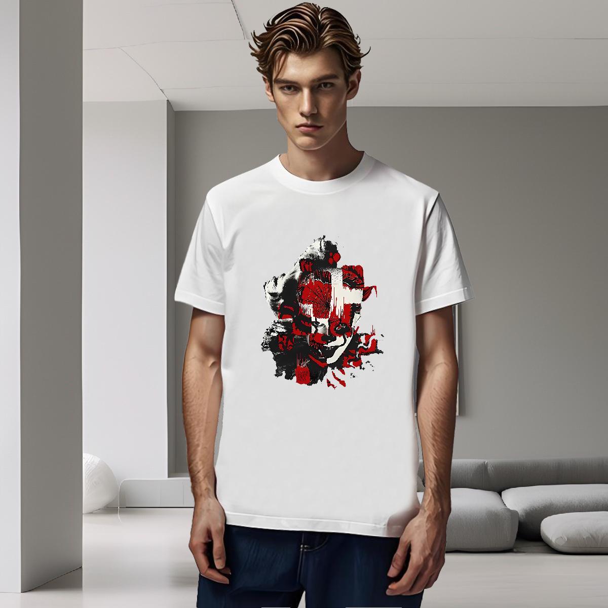 Casual New Men Tops Tees 230g Pure Cotton Sport scary Breathable Crew Neck T-Shirts TOP Quality Customized Print Tshirts