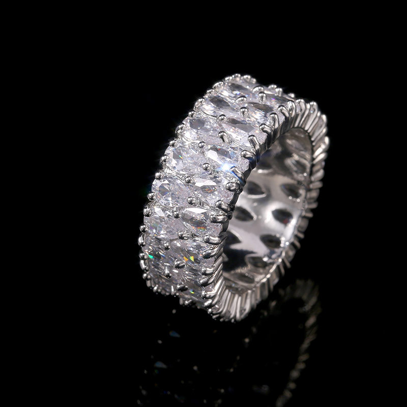 Hip Hop TopBling Zircon Double Row Ring White Gold Plated Jewelry Men Women Gift