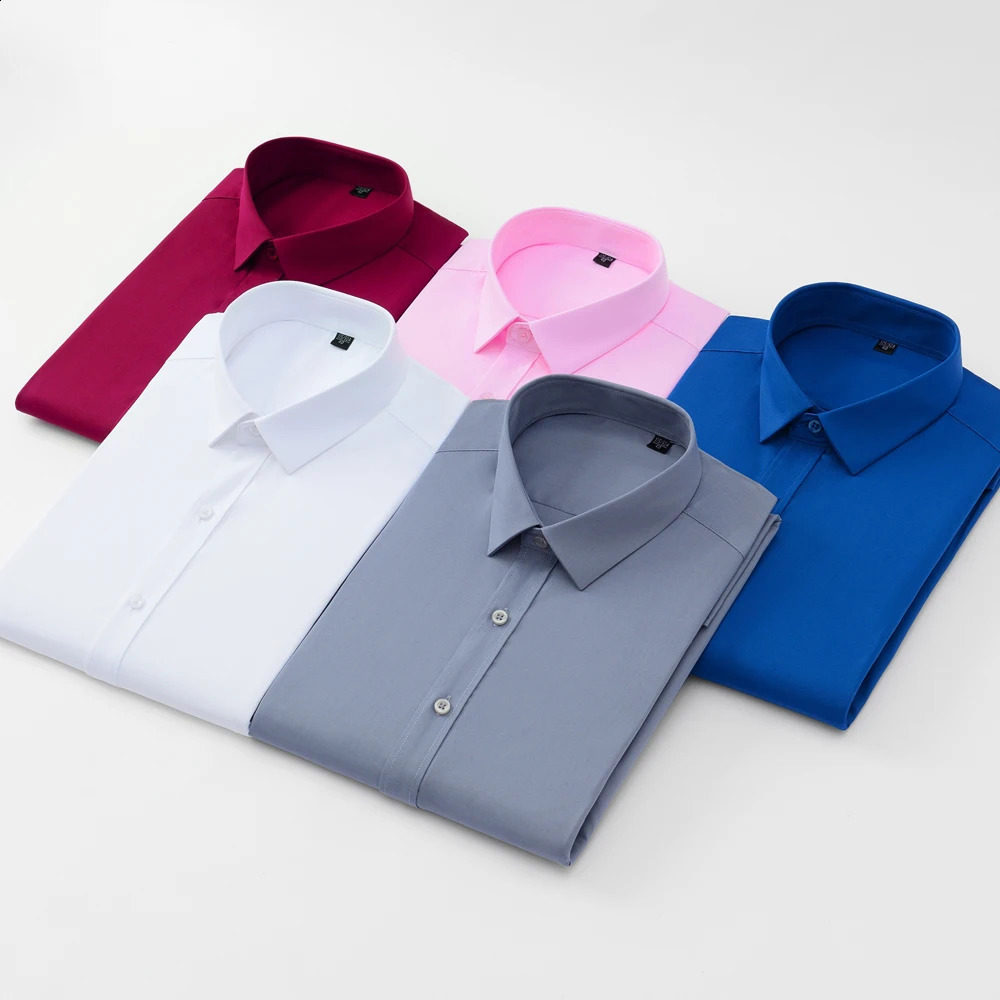 Mens Long Sleeve Standard-fit Bamboo Fiber Solid Dress Shirts Without Pocket Comfortable Soft Business Office Easy Care Shirt 240822