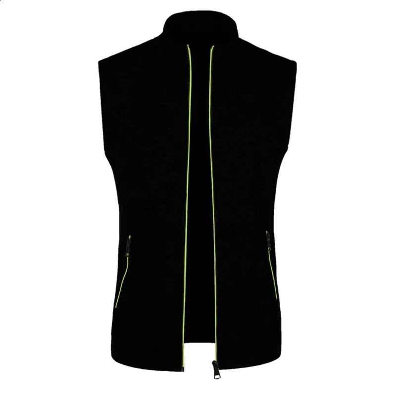 Autumn Mens Zipper Sleeveless Coats Outdoor Turtleneck Sweaters Breathable Solid Color Streetwear Jacket Vest Men Athletic Tops 240821