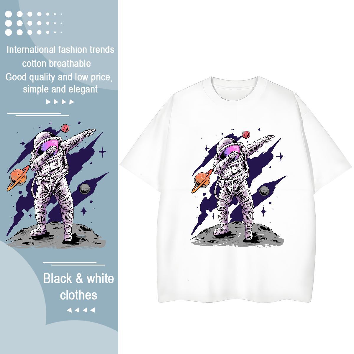 Popular Lady T shirt 230g 100% Cotton cosmonaut Summer Casual T Shirts Women Breathable Short Sleeve Anime Clothes