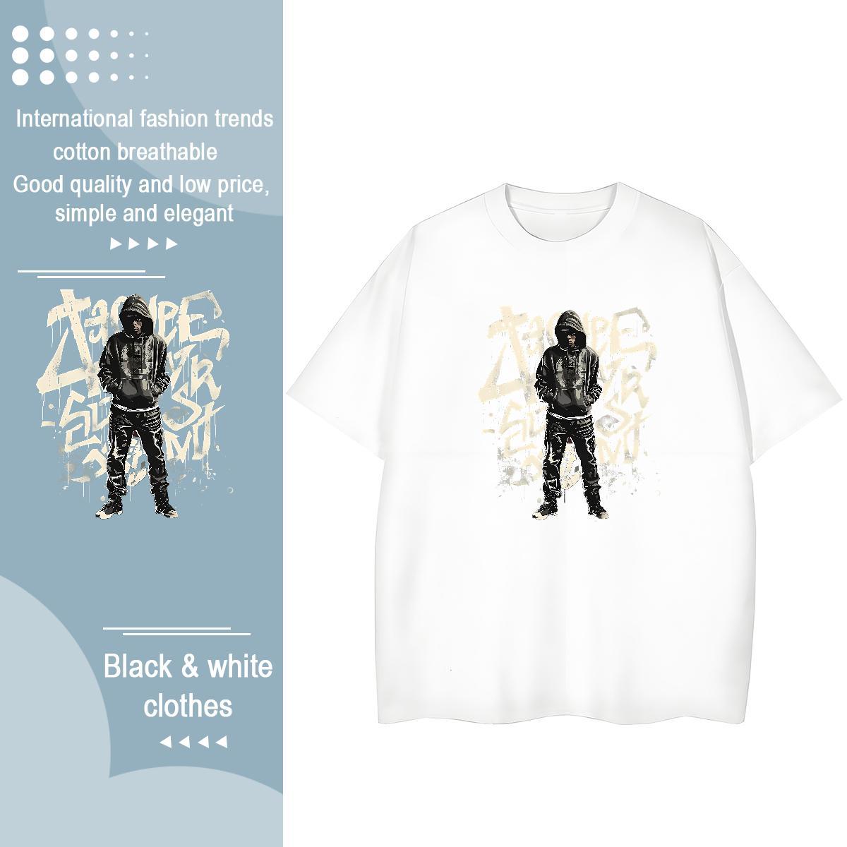 Fashion T Shirts Women 230g Cotton Short Sleeve O-Neck Hip Hop character Women Tshirts Unisex Floral Print Clothings