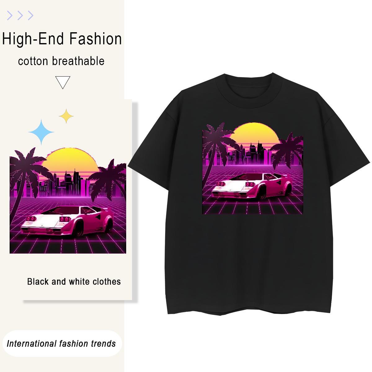 Soft Couples T Shirts Anime Printing Street 230g 100% Cotton Customized Print Short Sleeve Soft car Men T Shirts New Arrival Tops